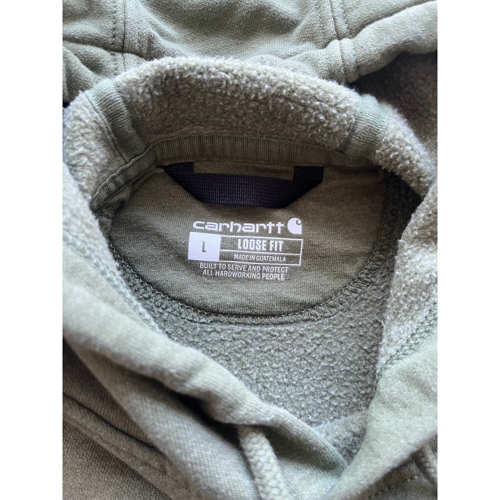 Carhartt Mens Loose Fit Spell Out Sleeve Logo Hoodie Olive Green L Fleece - Picture 6 of 15